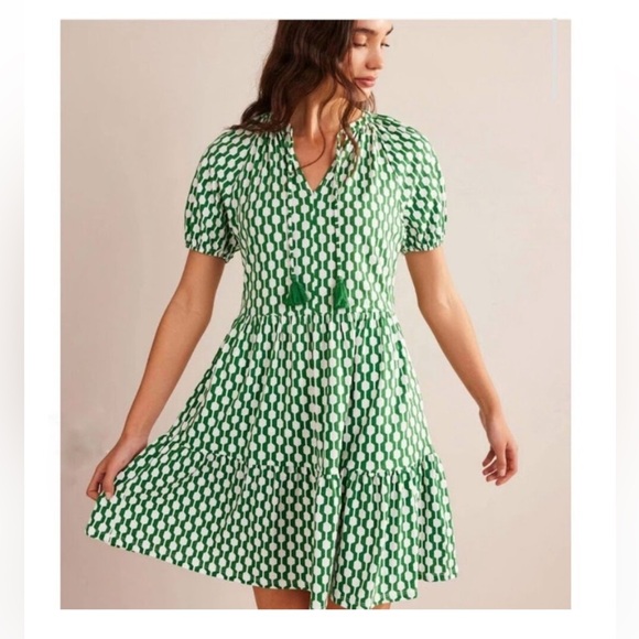 Boden Short Sleeve Jersey Mini Dress Geo Azure Size US 2 2R - Picture 2 of 12